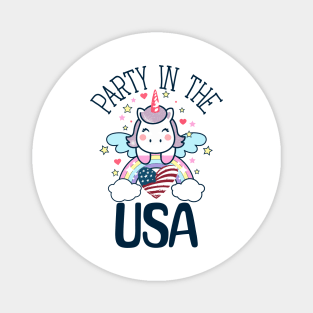 Retro Party In The USA 4th of July Unicorn Rainbows Magnet